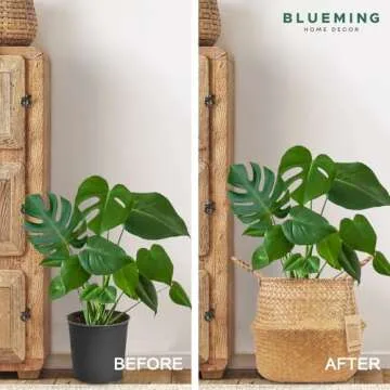 Blueming Home Decor Plant Basket – Large Wicker Indoor Planter for Artificial Olive Tree Pot, 9-10 Inch Woven Baskets for Faux House Plants (Original, Large)