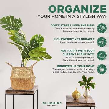 Blueming Home Decor Plant Basket – Large Wicker Indoor Planter for Artificial Olive Tree Pot, 9-10 Inch Woven Baskets for Faux House Plants (Original, Large)