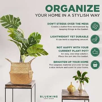 Blueming Home Decor Plant Basket – Large Wicker Indoor Planter for Artificial Olive Tree Pot, 9-10 Inch Woven Baskets for Faux House Plants (Original, Large)