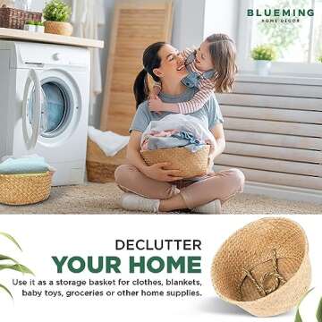 Blueming Home Decor Plant Basket – Large Wicker Indoor Planter for Artificial Olive Tree Pot, 9-10 Inch Woven Baskets for Faux House Plants (Original, Large)