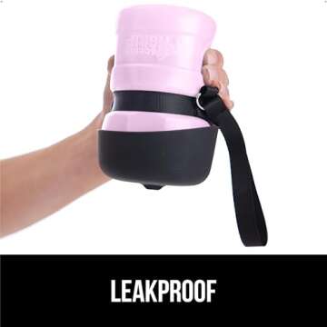 GORILLA GRIP Dog Water Bottle, Portable Water Bowl Dispenser for Dogs, 20 oz Leak Proof Pet Travel Squeeze Bottles, Food Grade Silicone, to Go Puppy Essentials, Hiking Camping Trip Accessories, Pink