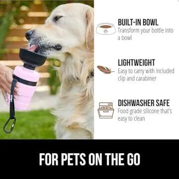 GORILLA GRIP Dog Water Bottle, Portable Water Bowl Dispenser for Dogs, 20 oz Leak Proof Pet Travel Squeeze Bottles, Food Grade Silicone, to Go Puppy Essentials, Hiking Camping Trip Accessories, Pink