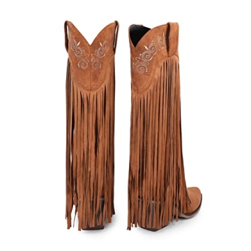 Shop ISNOM Women’s Stylish Brown Fringe Cowboy Boots - Trendy Comfort