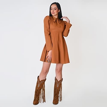 Shop ISNOM Women’s Stylish Brown Fringe Cowboy Boots - Trendy Comfort