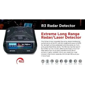 Uniden R3 EXTREME LONG RANGE Laser/Radar Detector, Record Shattering Performance, Built-in GPS w/ Mute Memory, Voice Alerts, Red Light & Speed Camera Alerts, Multi-Color OLED Display , Black