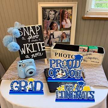 90shine 4PCS Blue Graduation Decorations Class of 2024 Table Centerpieces - Congrats Grad Party Deco...
