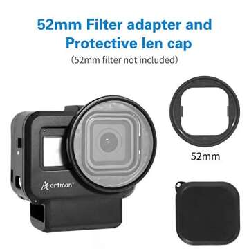 Artman Hero 8 Vlogging Case Compatible with Hero 8 Black, Cold Shoe Mount Vlog Case Housing Protective Frame Mount Filter Adapter/Charging Interface/Lens Cap(Microphone Adapter Not Included)