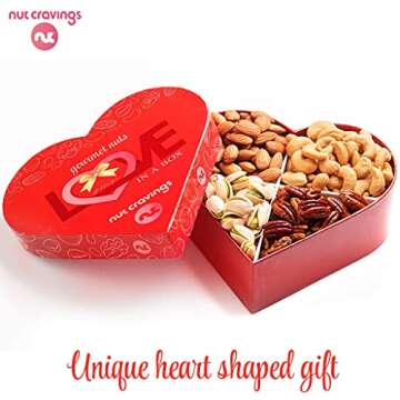 NUT CRAVINGS Gourmet Collection - Valentines Day Mixed Nuts Heart Shaped Gift Basket, Love in A Box (4 Assortments) Galentines Romantic Arrangement Platter, Healthy Kosher USA Made Corporate