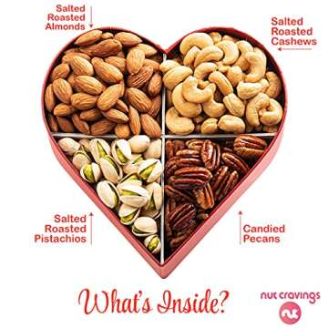 NUT CRAVINGS Gourmet Collection - Valentines Day Mixed Nuts Heart Shaped Gift Basket, Love in A Box (4 Assortments) Galentines Romantic Arrangement Platter, Healthy Kosher USA Made Corporate