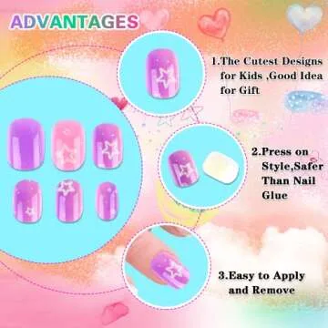 JANYUN 192Pcs Kids Fake Stick on Nails - Easy Nail Art