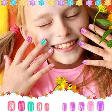 JANYUN 192Pcs Kids Fake Stick on Nails - Easy Nail Art