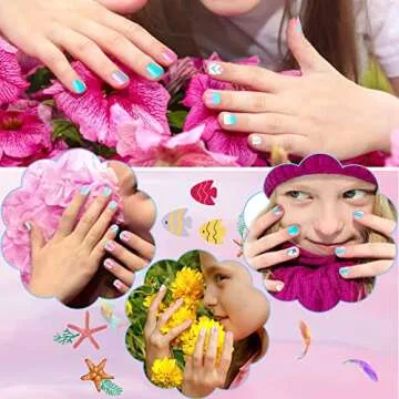 JANYUN 192Pcs Kids Fake Stick on Nails - Easy Nail Art