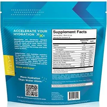 HydroMATE Electrolytes Powder Low Sugar - 30 Count Lemon Lime Instant Hydration Packets with Vitamin C to Boost Energy - Low Sugar Electrolytes Powder Packets to Support Hydration Fast Party Recovery
