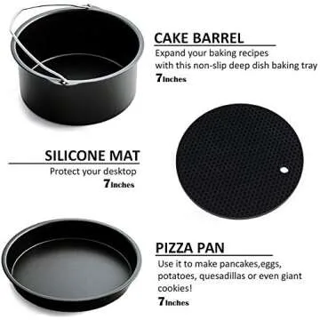 Deep Fryers Universal Air Fryer Accessories Including Cake Barrel,Baking Dish Pan,Grill,Pot Pad, Pot Rack with Silicone Mat by Bellagione (7 inch 8 PCS)