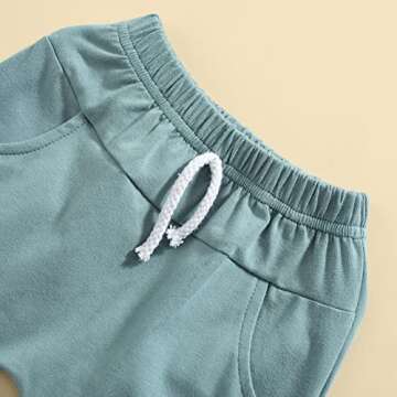 Karesoull Summer Toddler Baby Boy Girl Clothes Set Unisex Waffle Outfits Solid Short Sleeve Pocket Tops Shorts 2PCS