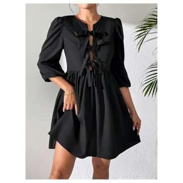 Elegant RoseSeek Tie Front Puff Dress for Women