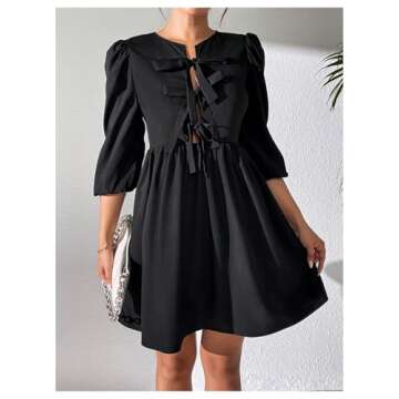 Elegant RoseSeek Tie Front Puff Dress for Women
