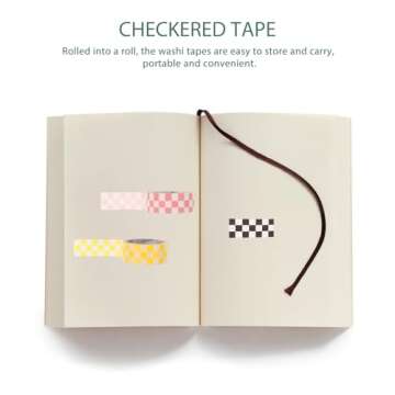 TEHAUX 6 Rolls Grid Washi Tape, Scrapbook Washi Tape Printing Tape DIY Paper Tape Checkered Bulletin Board Border self-Adhesive Checkered Tape Stationery Tape Plaid Washi Tape for Art Craft