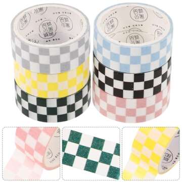TEHAUX 6 Rolls Grid Washi Tape, Scrapbook Washi Tape Printing Tape DIY Paper Tape Checkered Bulletin Board Border self-Adhesive Checkered Tape Stationery Tape Plaid Washi Tape for Art Craft