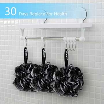 Yoget Bath Loofah Sponge, 4 Pack Black 60G Shower Mesh Ball Soft Pouf Body Scrubber, Exfoliate, Cleanse, Soothe Skin, Black Loofah with White Trim