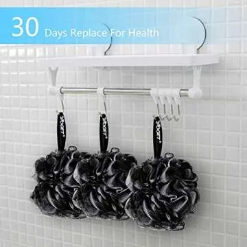 Yoget Bath Loofah Sponge, 4 Pack Black 60G Shower Mesh Ball Soft Pouf Body Scrubber, Exfoliate, Cleanse, Soothe Skin, Black Loofah with White Trim