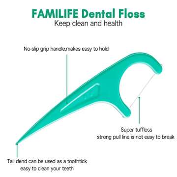 FAMILIFE Floss Picks, 240 Count Mint Dental Floss Cleaner, Tooth Picks Flossers with 4 Travel Handy Cases, Helps to Fight Tooth Decay and Keep Your Teeth Clean, Flossing Sticks for Family
