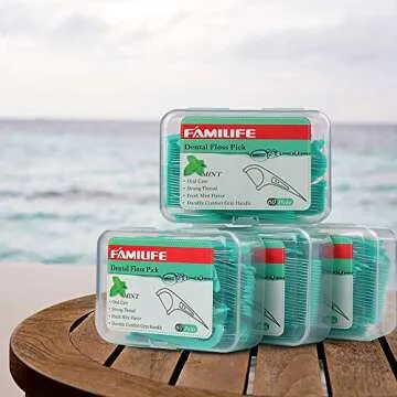 FAMILIFE Floss Picks, 240 Count Mint Dental Floss Cleaner, Tooth Picks Flossers with 4 Travel Handy Cases, Helps to Fight Tooth Decay and Keep Your Teeth Clean, Flossing Sticks for Family