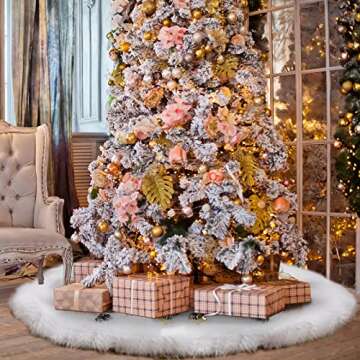 iMucci 60/48/36/30in Thick Wool Fur Tree Skirt Snowy White Plush Velvet Wool-Like Chirstmas Tree Skirt Holiday Party Decoration (30 inch/0.84LB)