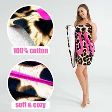 LOBETOAED Thick Beach Towel for Adults - 100% Cotton - Quick Dry Super Absorbent Sand Free Cool Beach Towel for Women, Fashion Beach Gift for Swim/Surf/Bath/Pool,with Leopard Print Parttern
