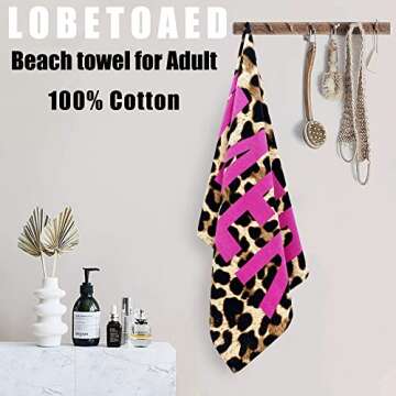 LOBETOAED Thick Beach Towel for Adults - 100% Cotton - Quick Dry Super Absorbent Sand Free Cool Beach Towel for Women, Fashion Beach Gift for Swim/Surf/Bath/Pool,with Leopard Print Parttern