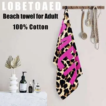 LOBETOAED Thick Beach Towel for Adults - 100% Cotton - Quick Dry Super Absorbent Sand Free Cool Beach Towel for Women, Fashion Beach Gift for Swim/Surf/Bath/Pool,with Leopard Print Parttern