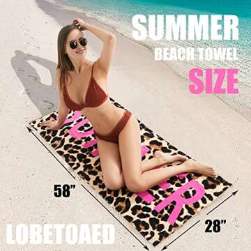 LOBETOAED Thick Beach Towel for Adults - 100% Cotton - Quick Dry Super Absorbent Sand Free Cool Beach Towel for Women, Fashion Beach Gift for Swim/Surf/Bath/Pool,with Leopard Print Parttern