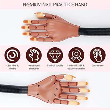 Saviland Practice Hand for Acrylic Nails, Flexible Moveable Fake Hands, Manicure Trainng Hand Nail K...