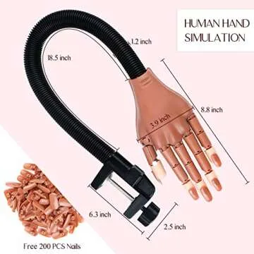 Saviland Practice Hand for Acrylic Nails, Flexible Moveable Fake Hands, Manicure Trainng Hand Nail Kit for Beginners, Movable Nail Maniquin Hand with 200PCS Nail Tips, Nail Glues, Brush and Clipper