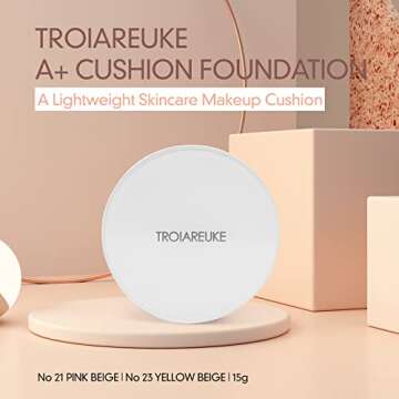 TROIAREUKE A+ Cushion Foundation (Shade 23) I Natural Coverage Foundation Makeup, Moisturizing Finish for Sensitive, Oily, Combination Skin, Skin Care Cushion I Korean Aesthetic Makeup