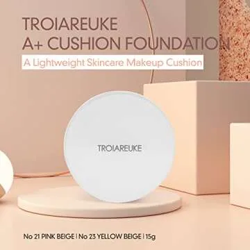 TROIAREUKE A+ Cushion Foundation (Shade 23) I Natural Coverage Foundation Makeup, Moisturizing Finish for Sensitive, Oily, Combination Skin, Skin Care Cushion I Korean Aesthetic Makeup