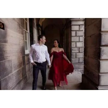 Eightale Tulle Dotted Prom Dress Tea-Length for Teens Off Shoulder Champagne Tulle Dress Elegant A-L...