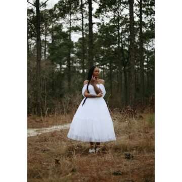 Eightale Tulle Dotted Prom Dress Tea-Length for Teens Off Shoulder Champagne Tulle Dress Elegant A-Line Sweetheart Formal Evening Party Gown Petite Size 2