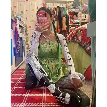 Women's Mesh Lace Shrug Crop Top Y2K Aesthetic Arm Sleeves Cardigan with Bow Grunge Cute Fairycore Accessories (White,One Size)