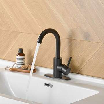 Hoimpro Modern Single Handle Wet Bar Sink Faucet with 6 Inch Cover Plate,Single Hole Bathroom Faucet,Rv Small Bathroom Sink Faucet,Bar Vanity Faucet with 360 Rotate Spout,Stainless Steel/Matte Black