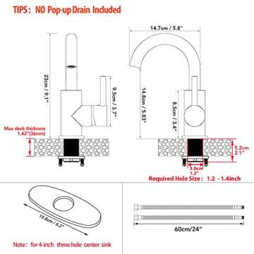 Hoimpro Modern Single Handle Wet Bar Sink Faucet with 6 Inch Cover Plate,Single Hole Bathroom Faucet,Rv Small Bathroom Sink Faucet,Bar Vanity Faucet with 360 Rotate Spout,Stainless Steel/Matte Black