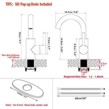 Hoimpro Modern Single Handle Wet Bar Sink Faucet with 6 Inch Cover Plate,Single Hole Bathroom Faucet,Rv Small Bathroom Sink Faucet,Bar Vanity Faucet with 360 Rotate Spout,Stainless Steel/Matte Black