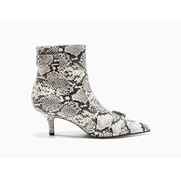 Coutgo Womens Kitten Heel Ankle Boots Pointed Toe Buckle Side Zipper Tassel Fall Winter Booties Shoes, Snake Skin, Size 7.5