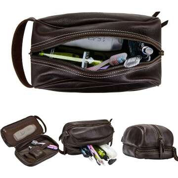 Leather Dopp Kit for Men & Women - Water-resistant