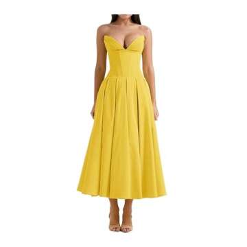 LANZHENYS Women's Sexy Strapless Long Dress, Fashionable Pointed Fishbone Waist, A-List Dress (2,L,Large,Regular,Regular)