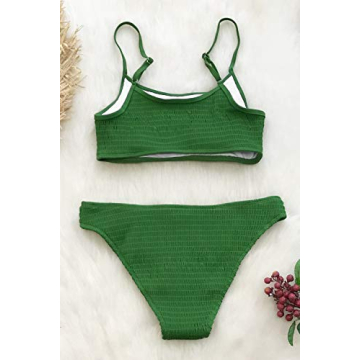 CUPSHE Women's Matcha Story Smocking Bikini Set Green