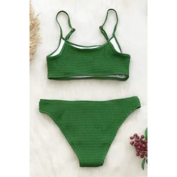 CUPSHE Women's Matcha Story Smocking Bikini Set Green