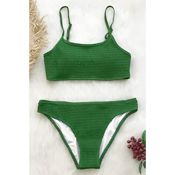 CUPSHE Women's Matcha Story Smocking Bikini Set Green