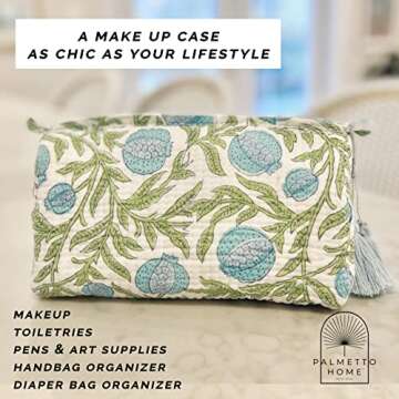 Palmetto Home Block Print Toiletry Case & Makeup Bag - Blue & Green Pomegranate