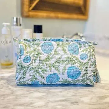 Palmetto Home Block Print Toiletry Case & Makeup Bag - Blue & Green Pomegranate